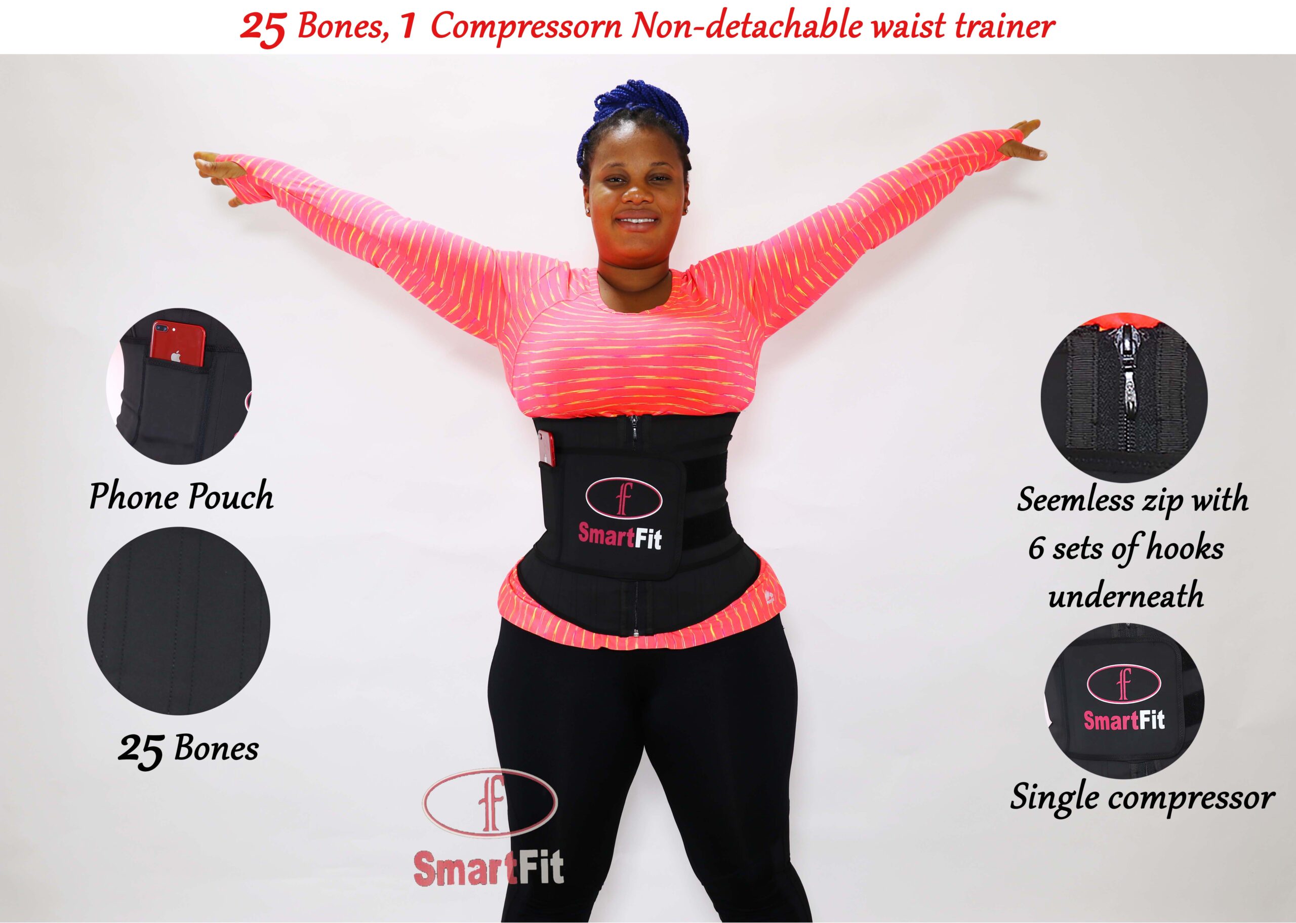 F-SmartFit Waist Trainer 25Steel Bone 1Compressor Non_Detachable