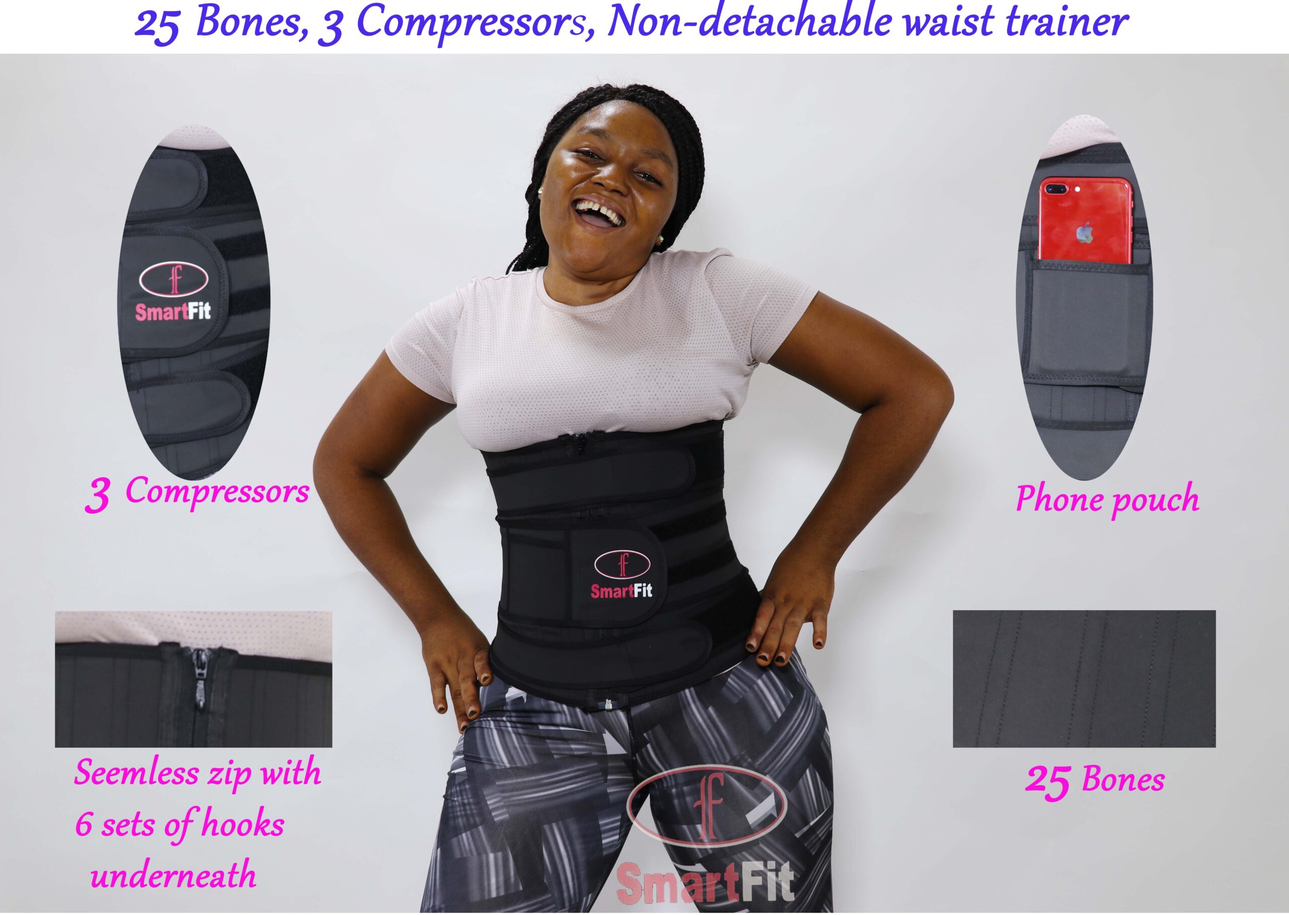 F-SmartFit Waist Trainer 25Steel Bone 3Compressor Non_Detachable